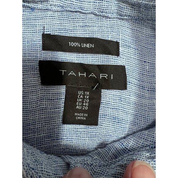 Tahari linen blue button up blouse size 1X - Picture 3 of 5